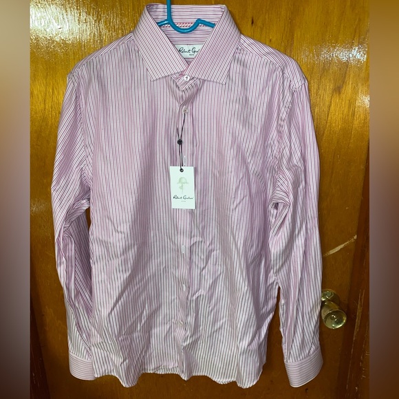 Robert Graham Men’s Button Down Shirt 16.5 Neck With Pink and White Stripe - Picture 1 of 6